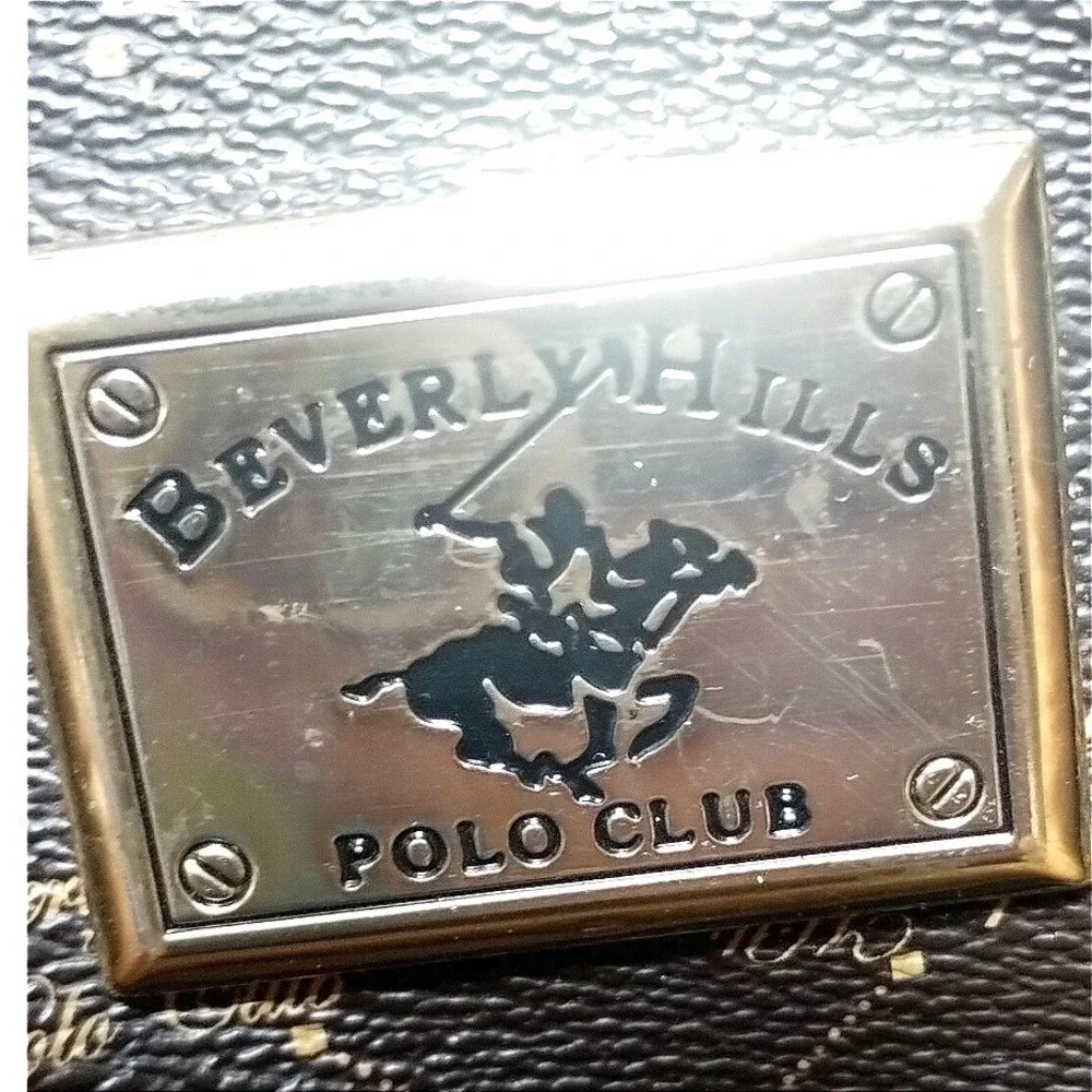 Beverly Hills Polo Club Brown Monogram Satchel Bag Striped Lining BHPC Logo